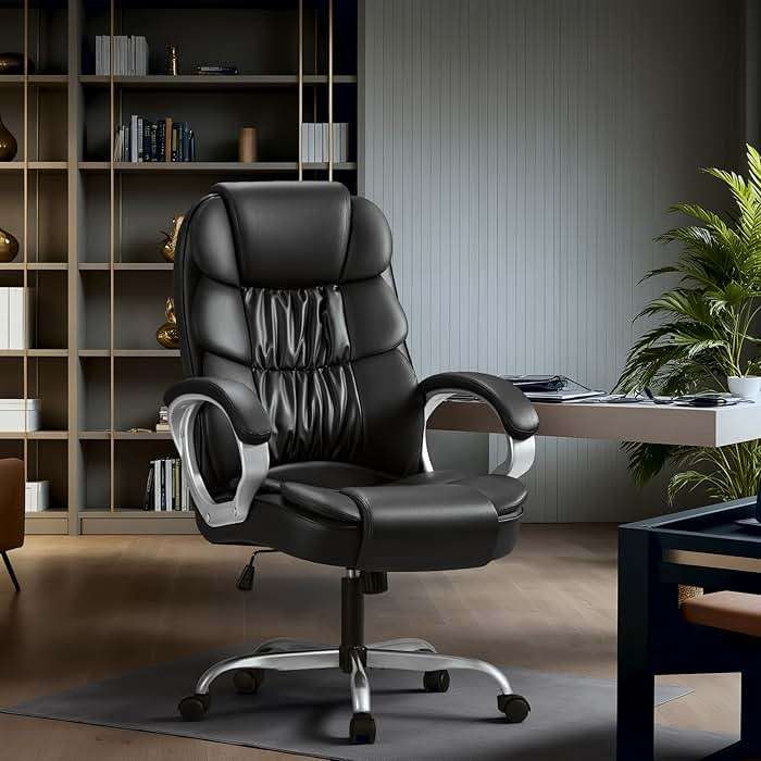 Homall Office Chair High Back Computer Desk Chair, PU Leather Adjustable Height Modern Executive Swivel Task Chair with Padded Armrests and Lumbar Support (Black) - Image 7