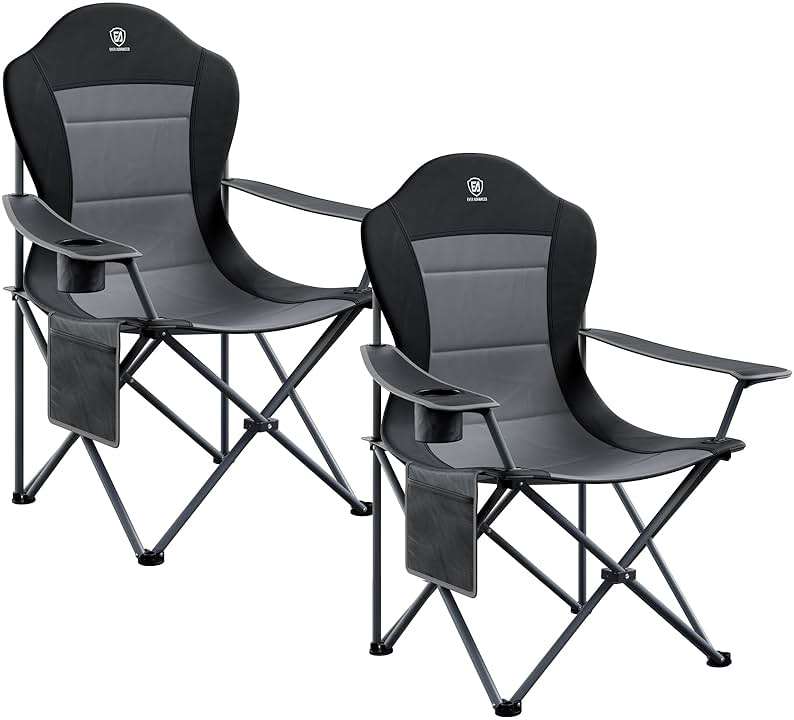 EVER ADVANCED Folding Camping Chair with High Back Padded 2 Pack Oversized Portable Lawn Chairs Lightweight Sturdy Steel Foldable Outdoor Camp Chair for Adults, Black - Image 1