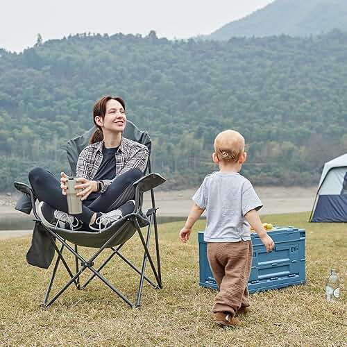 EVER ADVANCED Folding Camping Chair with High Back Padded 2 Pack Oversized Portable Lawn Chairs Lightweight Sturdy Steel Foldable Outdoor Camp Chair for Adults, Black - Image 2