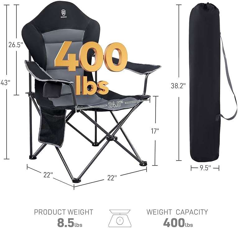 EVER ADVANCED Folding Camping Chair with High Back Padded 2 Pack Oversized Portable Lawn Chairs Lightweight Sturdy Steel Foldable Outdoor Camp Chair for Adults, Black - Image 3