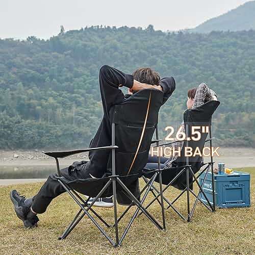 EVER ADVANCED Folding Camping Chair with High Back Padded 2 Pack Oversized Portable Lawn Chairs Lightweight Sturdy Steel Foldable Outdoor Camp Chair for Adults, Black - Image 4
