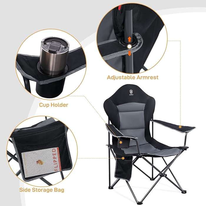 EVER ADVANCED Folding Camping Chair with High Back Padded 2 Pack Oversized Portable Lawn Chairs Lightweight Sturdy Steel Foldable Outdoor Camp Chair for Adults, Black - Image 5