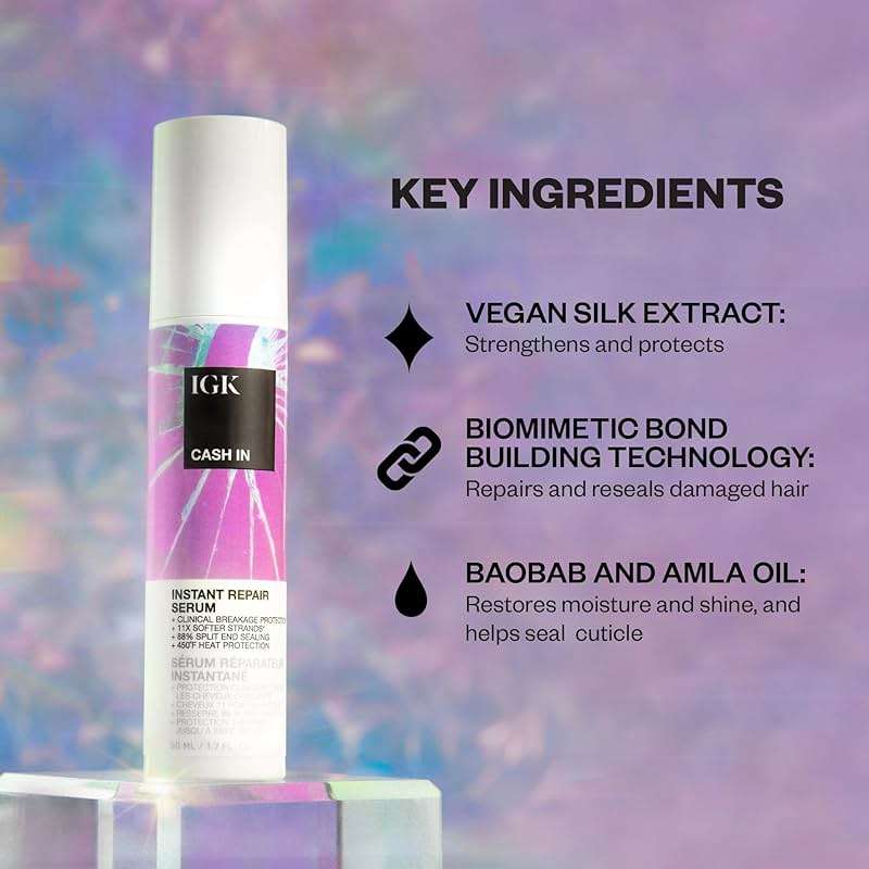 IGK CASH IN Instant Repair Serum | Helps Repair Damage, Protect Against Breakage and Heat | Seals Split Ends for a Softer, Smoother Finish | 1.7 Oz - Image 3