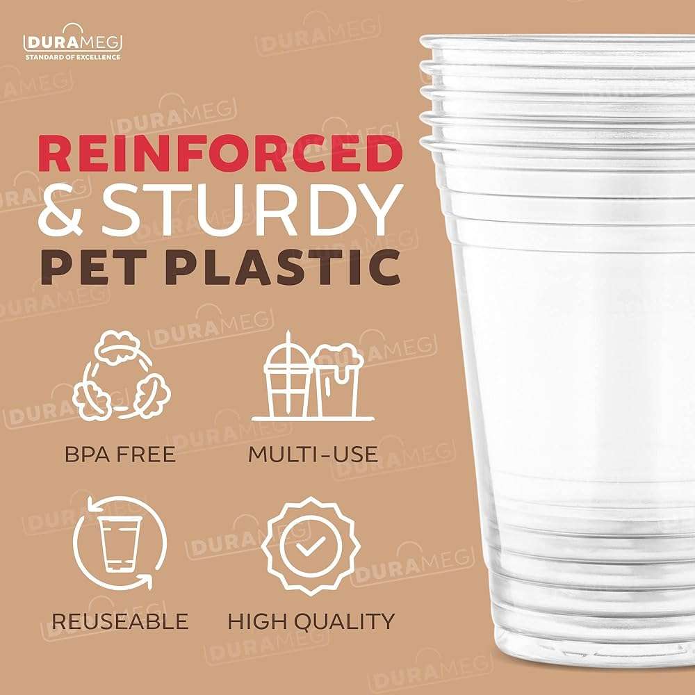 [100 Count 16 oz.] Plastic Cups - 16oz PET Plastic Cups - Crystal Clear Cups Disposable Party Cups - Disposable Travel ToGo Cups for Water, Beer, Booze, Smoothie Ice Coffee - Large Cold Drink Cups - Image 6