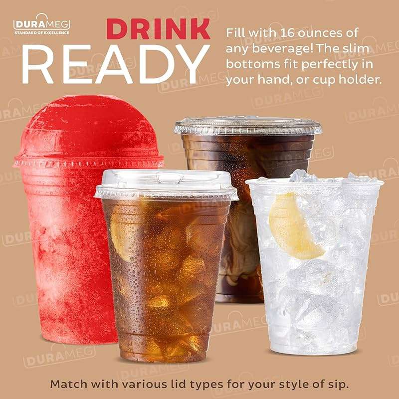[100 Count 16 oz.] Plastic Cups - 16oz PET Plastic Cups - Crystal Clear Cups Disposable Party Cups - Disposable Travel ToGo Cups for Water, Beer, Booze, Smoothie Ice Coffee - Large Cold Drink Cups - Image 7