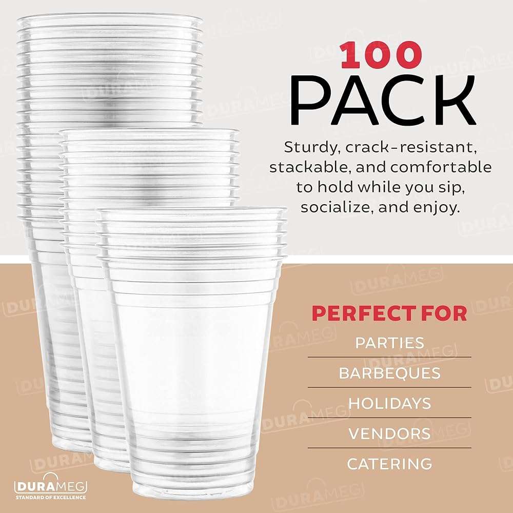 [100 Count 16 oz.] Plastic Cups - 16oz PET Plastic Cups - Crystal Clear Cups Disposable Party Cups - Disposable Travel ToGo Cups for Water, Beer, Booze, Smoothie Ice Coffee - Large Cold Drink Cups - Image 8