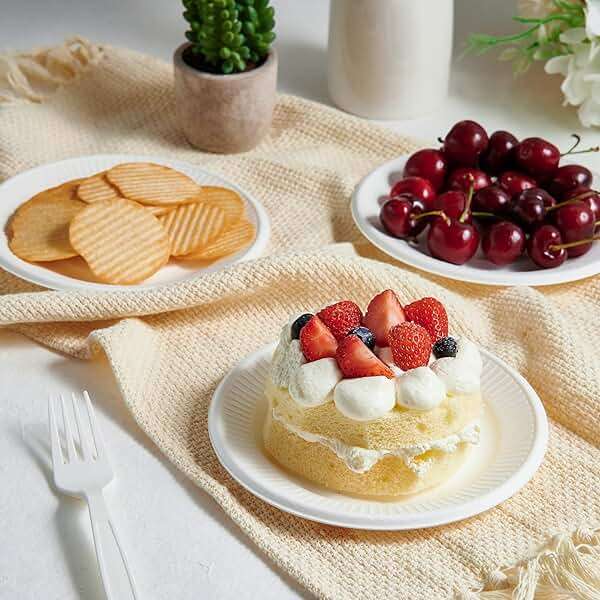 Vplus 100% Compostable Small Paper Plates, 300 Pack 6 Inch Disposable Paper Plates, Uncoated Biodegradable, Made of Sugar Cane Fibers, Perfect for Sandwich, Cake, and Snack - Image 2