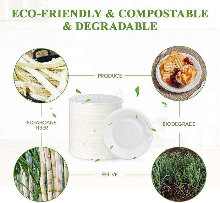 Vplus 100% Compostable Small Paper Plates, 300 Pack 6 Inch Disposable Paper Plates, Uncoated Biodegradable, Made of Sugar Cane Fibers, Perfect for Sandwich, Cake, and Snack - Image 5