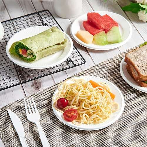 Vplus 100% Compostable Small Paper Plates, 300 Pack 6 Inch Disposable Paper Plates, Uncoated Biodegradable, Made of Sugar Cane Fibers, Perfect for Sandwich, Cake, and Snack - Image 6