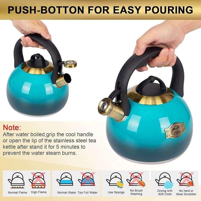 Tea Kettle Stovetop Whistling Kettle Teapot, Food Grade Stainless Steel Teakettle for Stove Top with Heat Proof Ergonomic Handle, 3.1 Quart Tea Pot - Image 6