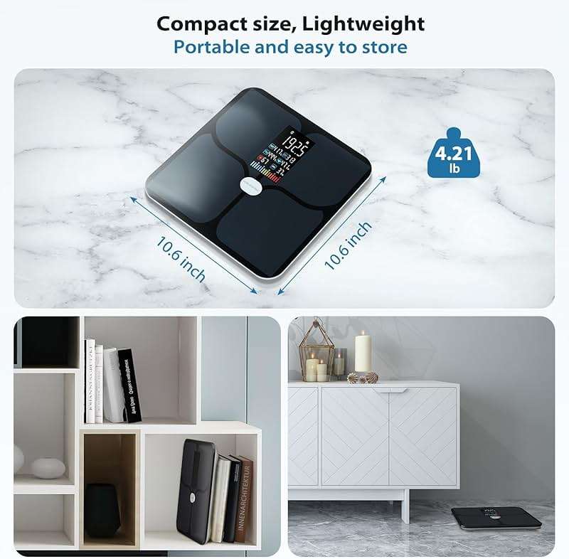 ABLEGRID Rechargeable Digital Bathroom Scale for Body Weight, Smart Scale Tracks 22 Metrics Including Body Fat, BMI, Muscle Mass, Heart Rate, Baby Mode, Large Color Display, 400 lbs - Image 9