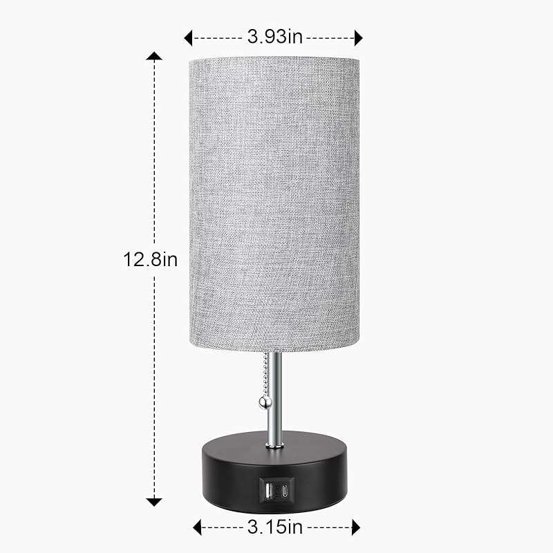 ROTTOGOON 3-Color Temperature Bedside Lamp Nightstand Lamp with USB A Port and C Port, Table Lamp for Bedroom with LED Bulb Small Lamps for Living Room (Gray) - Image 2
