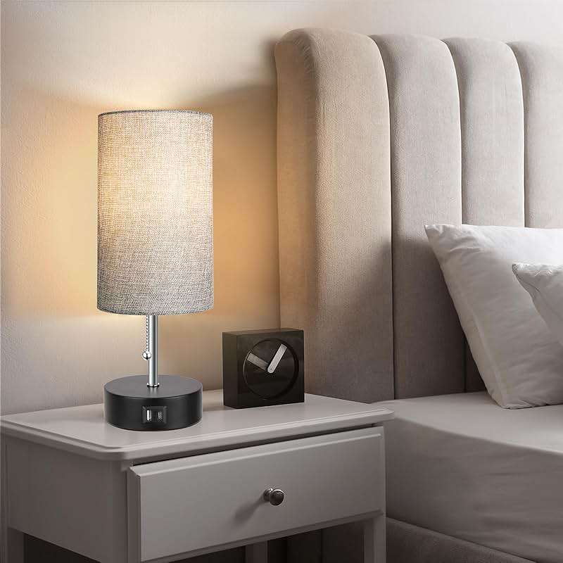 ROTTOGOON 3-Color Temperature Bedside Lamp Nightstand Lamp with USB A Port and C Port, Table Lamp for Bedroom with LED Bulb Small Lamps for Living Room (Gray) - Image 7