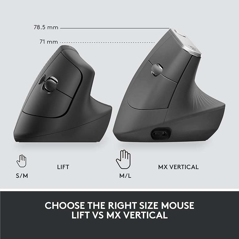 Logitech Lift for Business, Vertical Ergonomic Mouse, Wireless, Bluetooth or Secured Logi Bolt USB, Quiet clicks, Globally Certified, Windows/Mac/Chrome/Linux - Graphite - Image 6