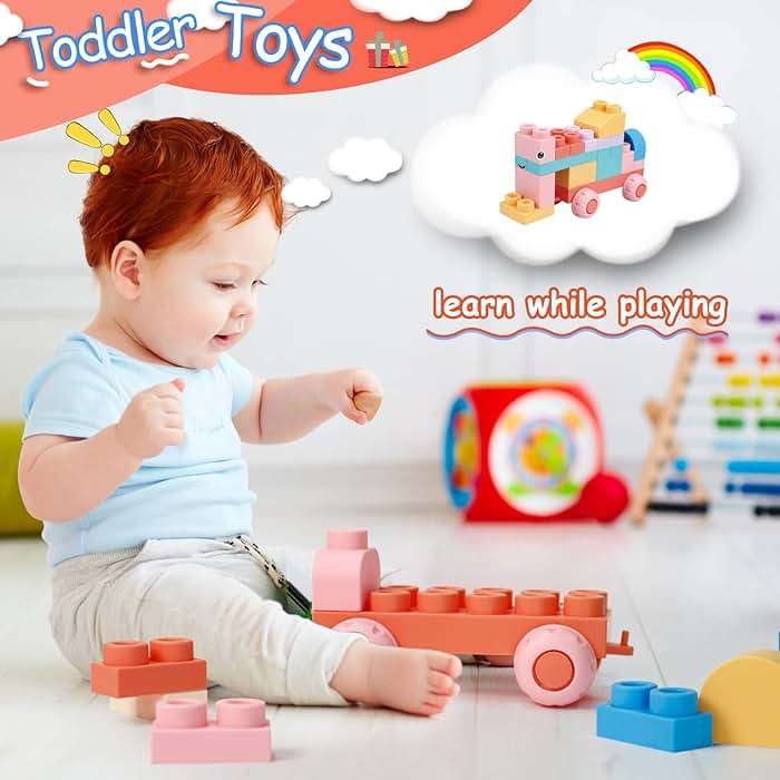 78 Pcs Top STEM Soft Building Block Sets for Kids Aged 18 months to 6 years.Mega Blocks for Baby.Large Construction Stacking Block Toys for Toddler to Improve Imagination、Creativity、Hands-on Ability - Image 2