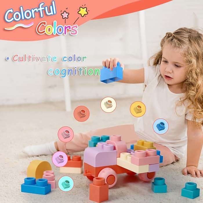 78 Pcs Top STEM Soft Building Block Sets for Kids Aged 18 months to 6 years.Mega Blocks for Baby.Large Construction Stacking Block Toys for Toddler to Improve Imagination、Creativity、Hands-on Ability - Image 3