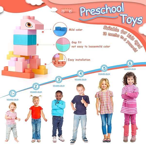 78 Pcs Top STEM Soft Building Block Sets for Kids Aged 18 months to 6 years.Mega Blocks for Baby.Large Construction Stacking Block Toys for Toddler to Improve Imagination、Creativity、Hands-on Ability - Image 6