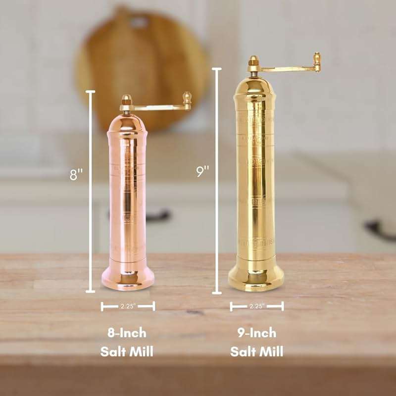 Alexander Home Original Greek Salt Mill, 9-Inch Brass – European Manual Salt Grinder Refillable - Image 3