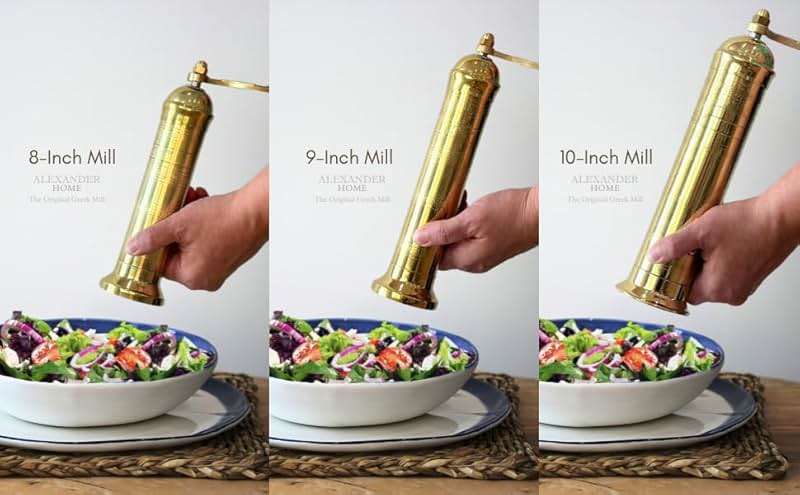 Alexander Home Original Greek Salt Mill, 9-Inch Brass – European Manual Salt Grinder Refillable - Image 5