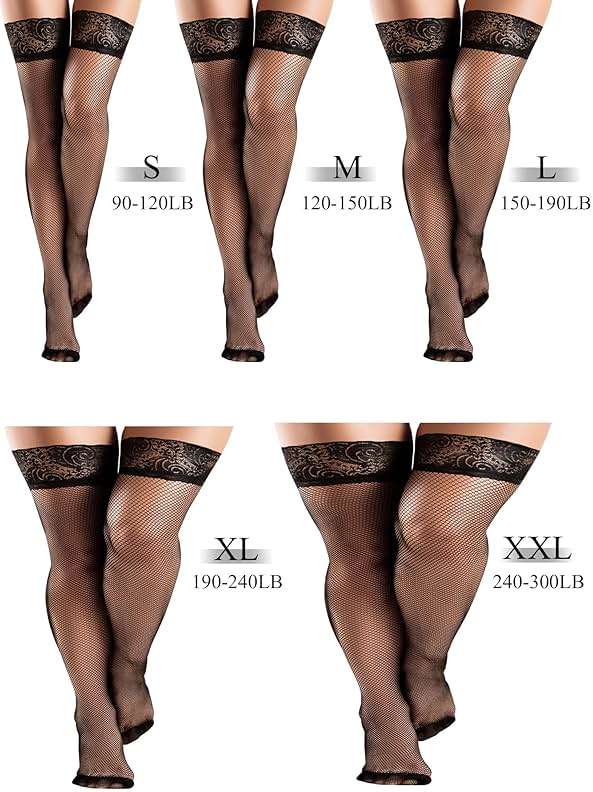 Bencailor 4/6/12 Pairs Fishnet Thigh High Stocking for Women Silicone Lace Top Sheer Over Knee Stockings - Image 3