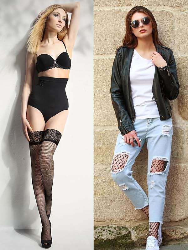 Bencailor 4/6/12 Pairs Fishnet Thigh High Stocking for Women Silicone Lace Top Sheer Over Knee Stockings - Image 4