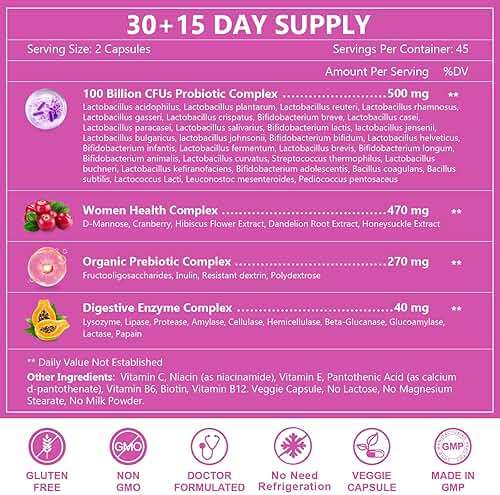 NATURE TARGET Probiotics for Women, 100 Billion CFUs Probiotic with Digestive Enzymes & Prebiotics, Vaginal Probiotics with Cranberry for Urinary Tract Health, pH Balance, 90 Veggie Capsules - Image 7