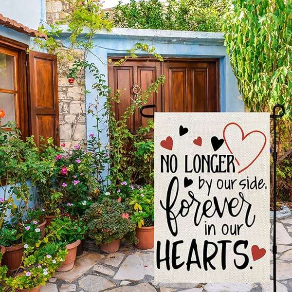 CROWNED BEAUTY Memorial Day Garden Flag Gravesite 12x18 Inch Double Sided Heart Saying Decor for Outside Yard,Forever In Our Hearts CF505 - Image 2