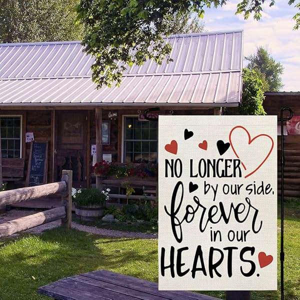 CROWNED BEAUTY Memorial Day Garden Flag Gravesite 12x18 Inch Double Sided Heart Saying Decor for Outside Yard,Forever In Our Hearts CF505 - Image 4