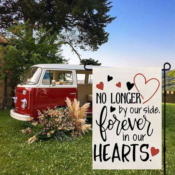 CROWNED BEAUTY Memorial Day Garden Flag Gravesite 12x18 Inch Double Sided Heart Saying Decor for Outside Yard,Forever In Our Hearts CF505 - Image 6