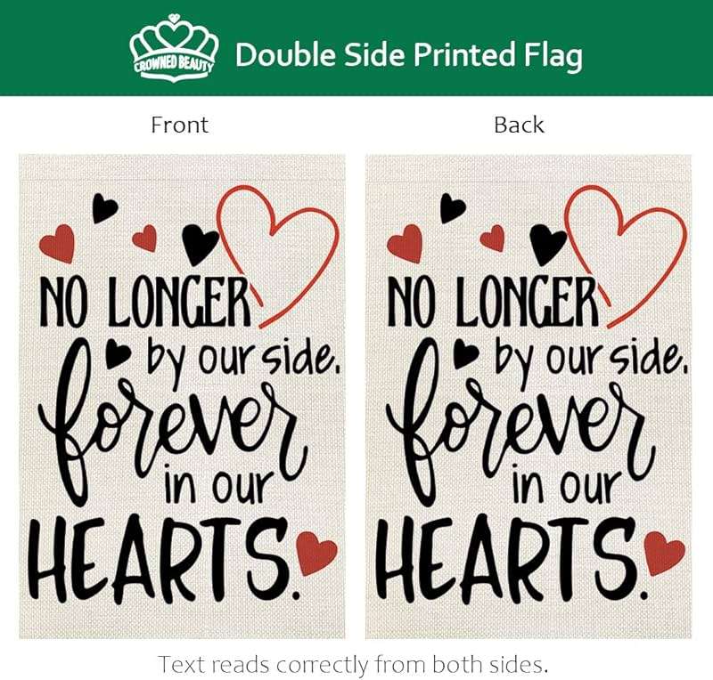 CROWNED BEAUTY Memorial Day Garden Flag Gravesite 12x18 Inch Double Sided Heart Saying Decor for Outside Yard,Forever In Our Hearts CF505 - Image 7