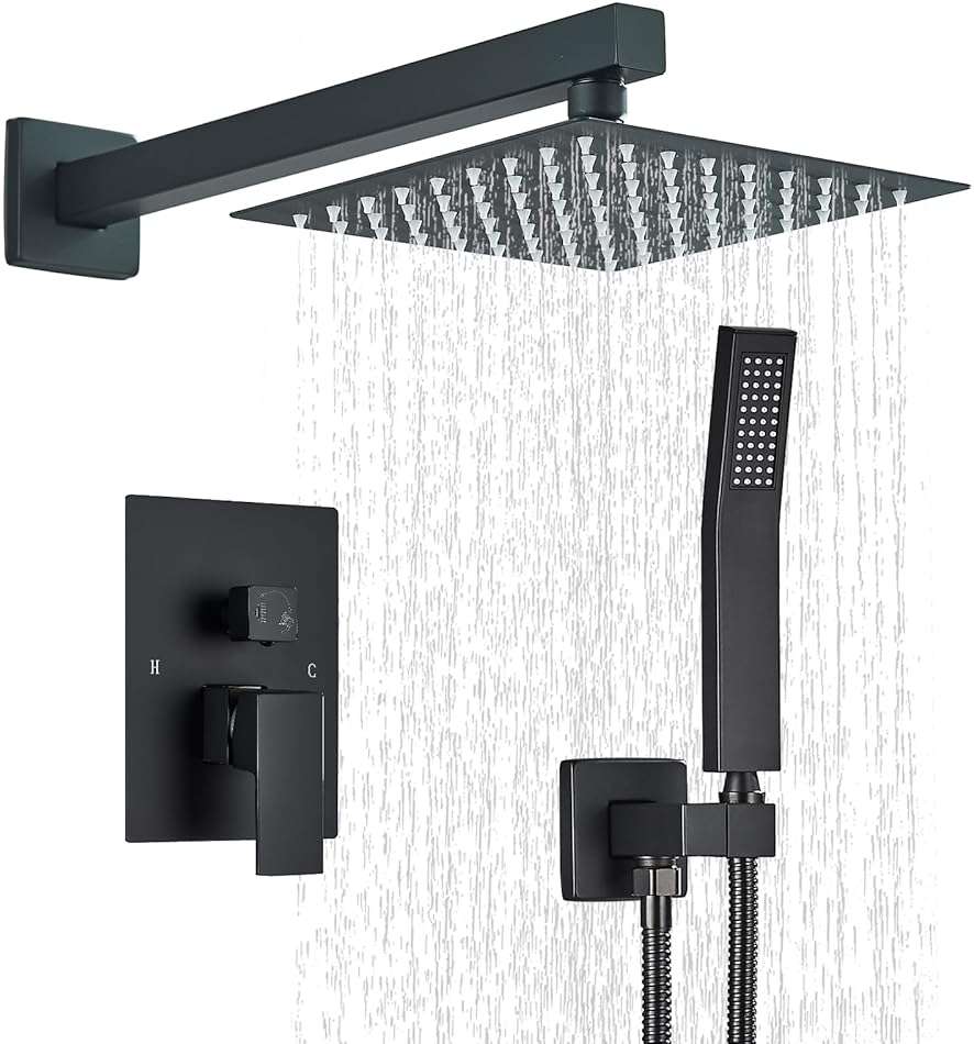 Ackwave Shower Faucet Matte Black Shower System with 8 Inches Rain Shower Head and Handheld Spray Bathroom Luxury Rain Shower Faucet Set Complete Wall Mounted - Image 1