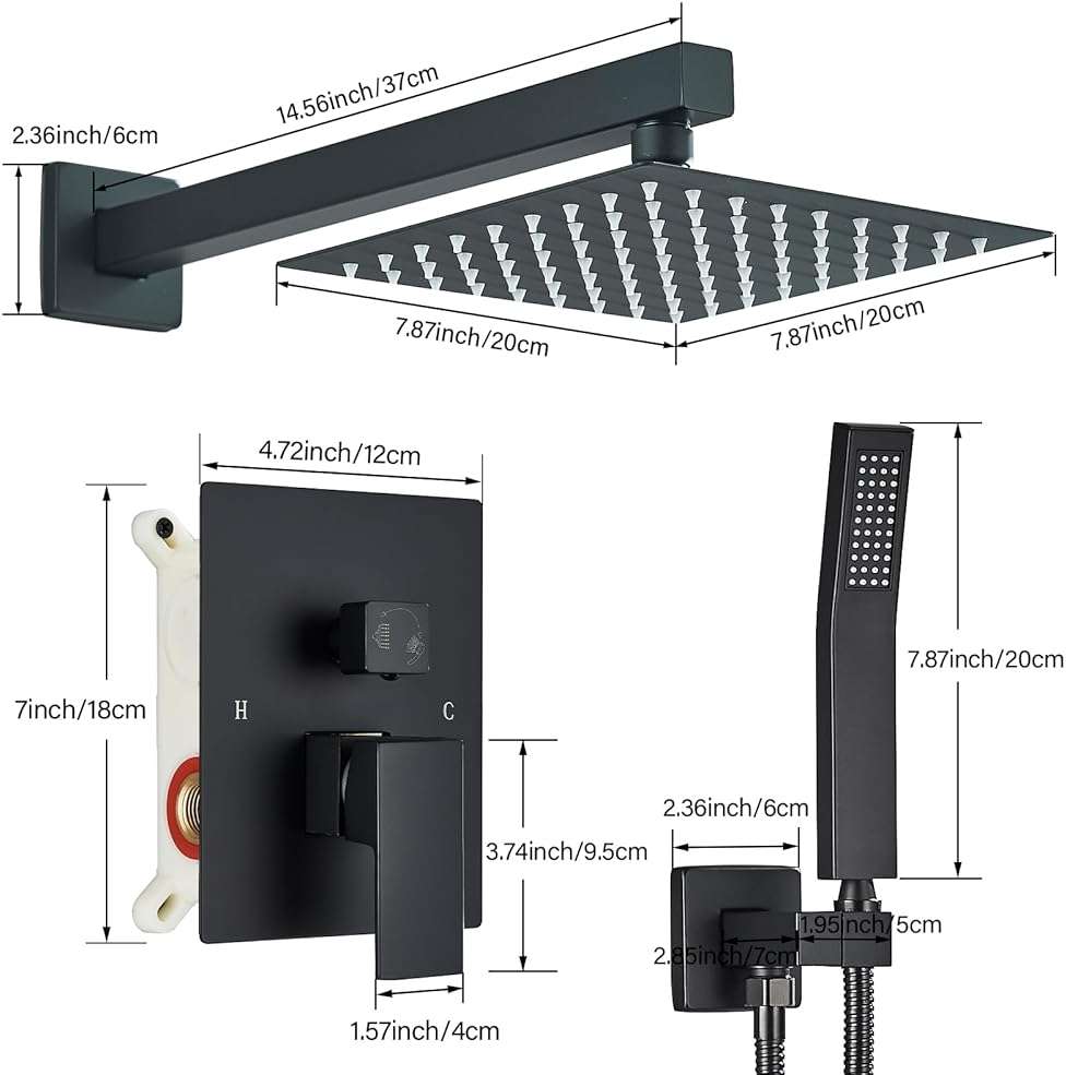 Ackwave Shower Faucet Matte Black Shower System with 8 Inches Rain Shower Head and Handheld Spray Bathroom Luxury Rain Shower Faucet Set Complete Wall Mounted - Image 3