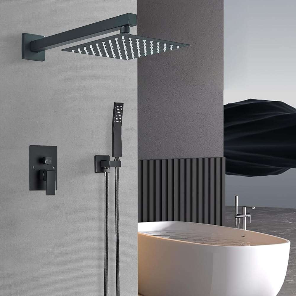 Ackwave Shower Faucet Matte Black Shower System with 8 Inches Rain Shower Head and Handheld Spray Bathroom Luxury Rain Shower Faucet Set Complete Wall Mounted - Image 4
