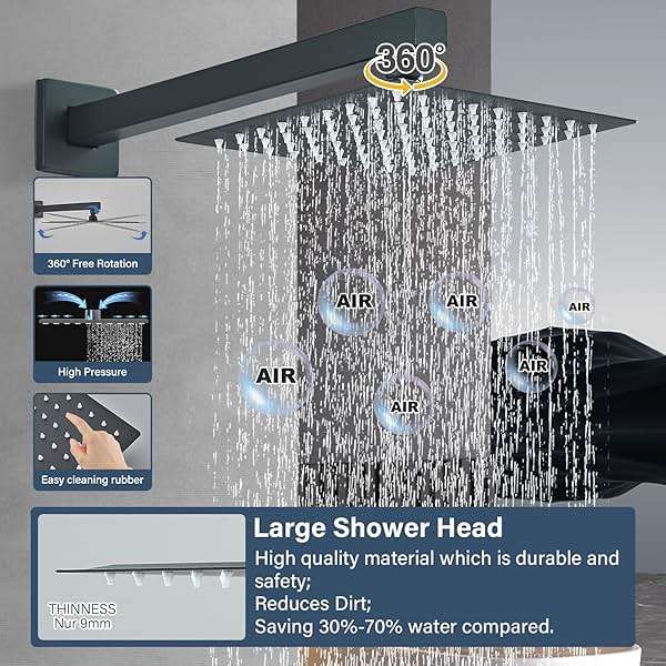 Ackwave Shower Faucet Matte Black Shower System with 8 Inches Rain Shower Head and Handheld Spray Bathroom Luxury Rain Shower Faucet Set Complete Wall Mounted - Image 5
