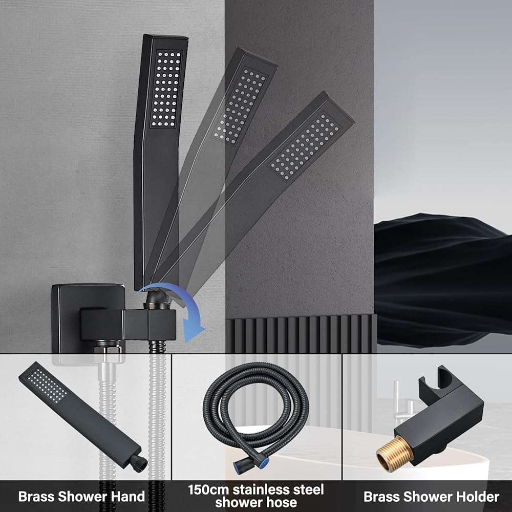 Ackwave Shower Faucet Matte Black Shower System with 8 Inches Rain Shower Head and Handheld Spray Bathroom Luxury Rain Shower Faucet Set Complete Wall Mounted - Image 7