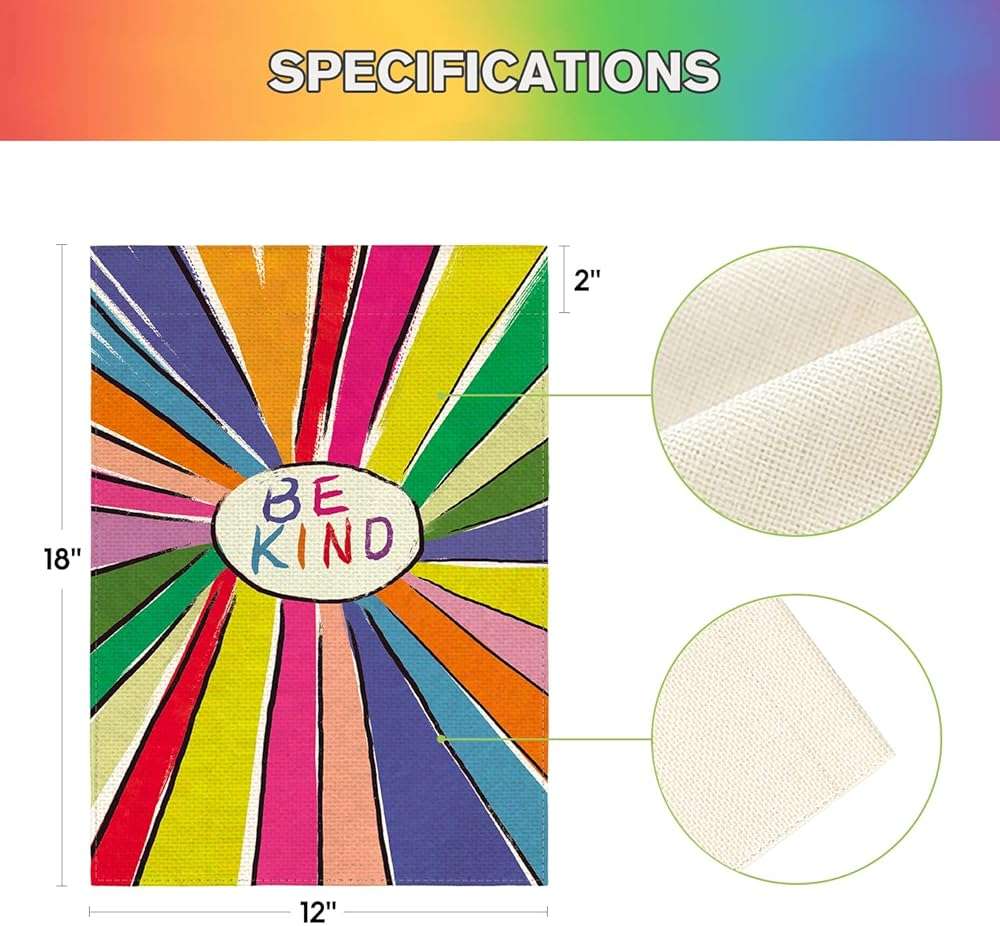 AVOIN colorlife Be Kind Rainbow Sunshine Pride Garden Flag Double Sided, LGBTQ Community Parade Gay Pride Lesbian Transgender Bisexual Yard Outdoor Decoration 12 x 18 Inch - Image 3