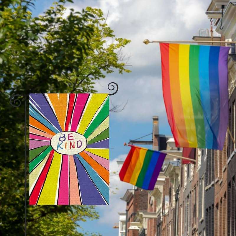 AVOIN colorlife Be Kind Rainbow Sunshine Pride Garden Flag Double Sided, LGBTQ Community Parade Gay Pride Lesbian Transgender Bisexual Yard Outdoor Decoration 12 x 18 Inch - Image 4