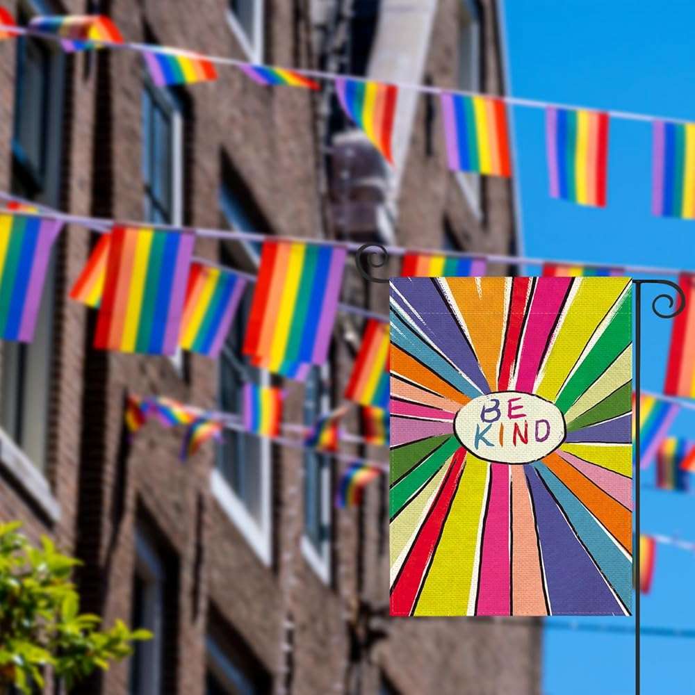AVOIN colorlife Be Kind Rainbow Sunshine Pride Garden Flag Double Sided, LGBTQ Community Parade Gay Pride Lesbian Transgender Bisexual Yard Outdoor Decoration 12 x 18 Inch - Image 5