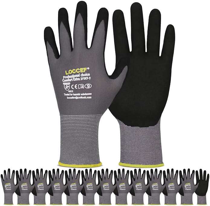 LOCCEF Work Gloves MicroFoam Nitrile Coated-6 Pairs,Seamless Knit Nylon Gloves,Gray Work gloves - Image 1