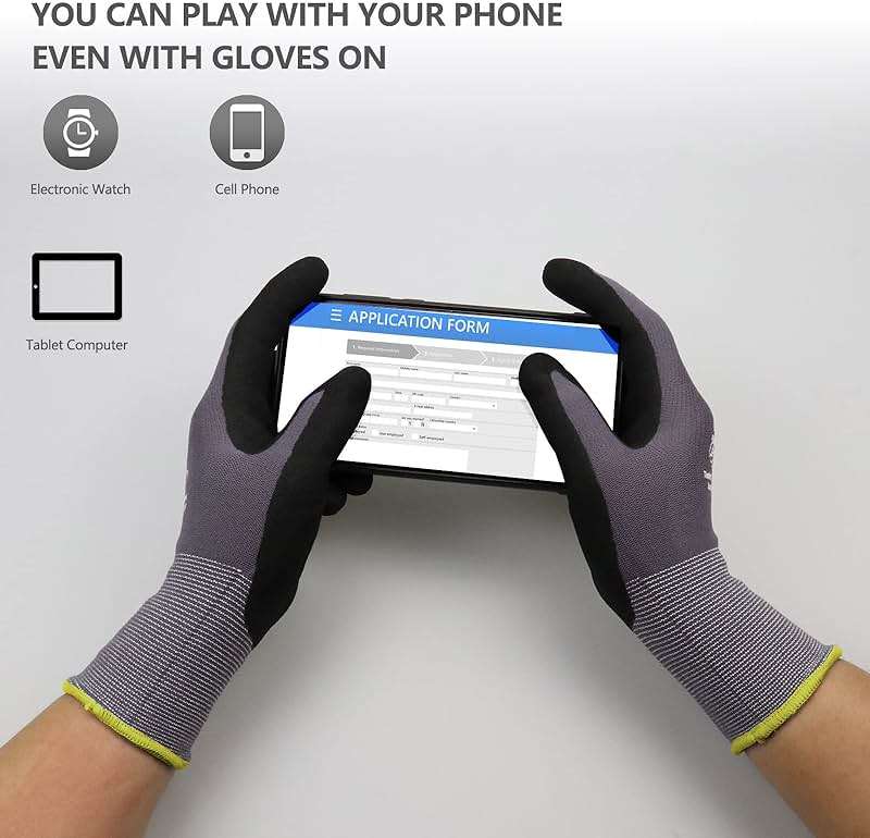 LOCCEF Work Gloves MicroFoam Nitrile Coated-6 Pairs,Seamless Knit Nylon Gloves,Gray Work gloves - Image 3
