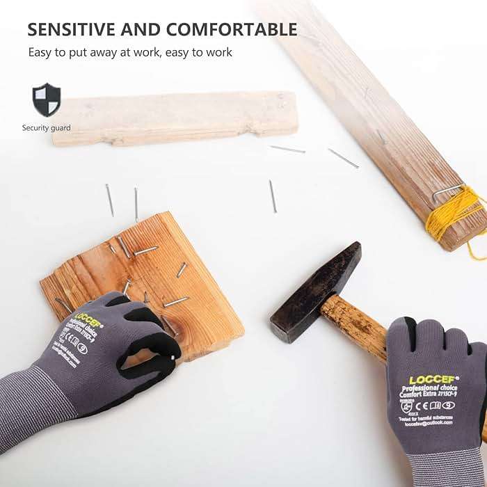 LOCCEF Work Gloves MicroFoam Nitrile Coated-6 Pairs,Seamless Knit Nylon Gloves,Gray Work gloves - Image 8