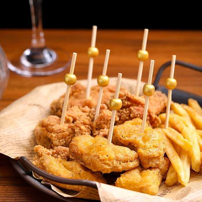 200 Pcs Cocktail Picks, 4.7 Inch Toothpicks for Appetizers, Bamboo Cocktail Sticks Skewers for Drinks, Desserts, Charcuterie, Wedding Party Fancy Toothpicks, Gold Pearl Mini Food Picks Decorative - Image 2