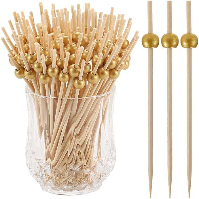200 Pcs Cocktail Picks, 4.7 Inch Toothpicks for Appetizers, Bamboo Cocktail Sticks Skewers for Drinks, Desserts, Charcuterie, Wedding Party Fancy Toothpicks, Gold Pearl Mini Food Picks Decorative - Image 9