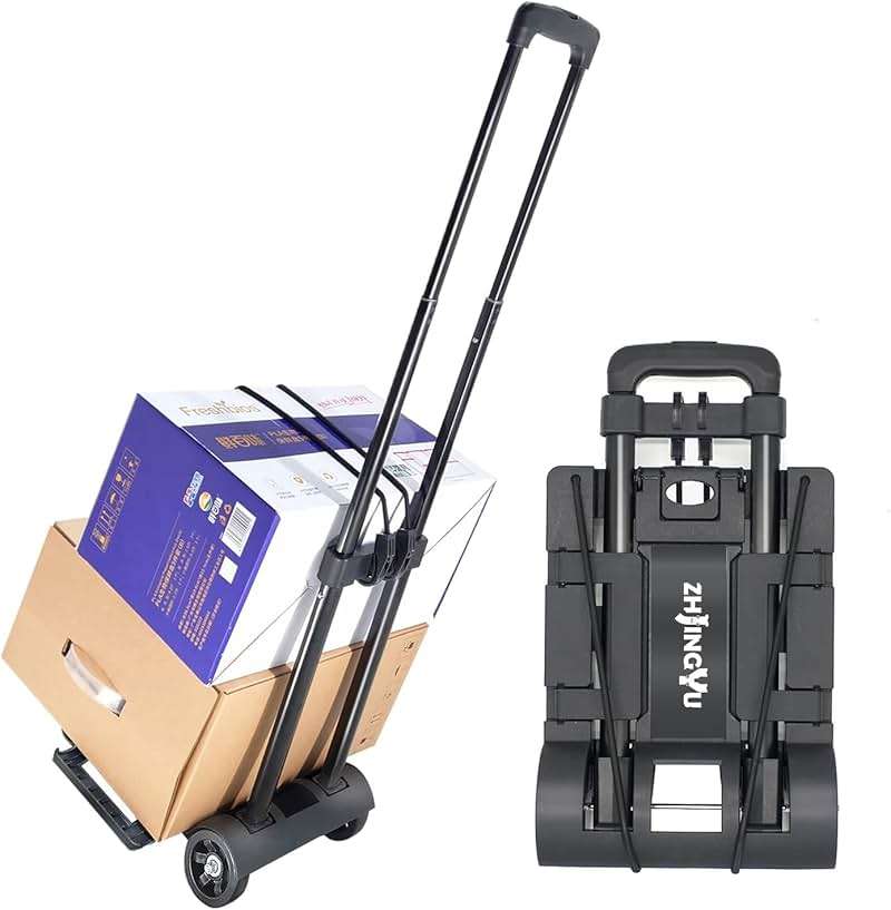 Folding Hand Truck Trolley Dolly, Folding Cart Small Trolley Dolly with Wheels, Lightweight Utility Dolly Trolly Expandable Baseplate Small Backpack Portable Luggage Cart for Airport Travel - Image 1