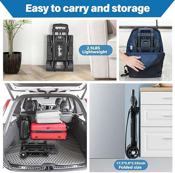 Folding Hand Truck Trolley Dolly, Folding Cart Small Trolley Dolly with Wheels, Lightweight Utility Dolly Trolly Expandable Baseplate Small Backpack Portable Luggage Cart for Airport Travel - Image 3