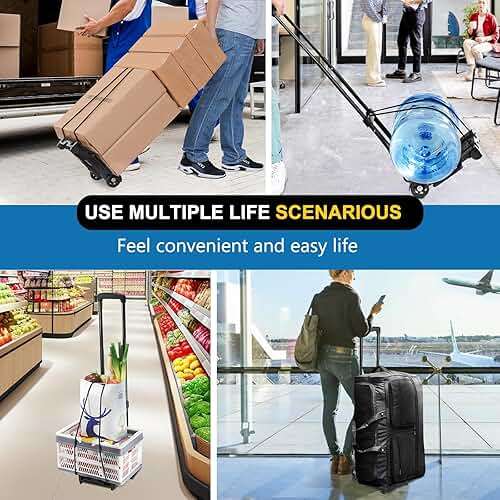 Folding Hand Truck Trolley Dolly, Folding Cart Small Trolley Dolly with Wheels, Lightweight Utility Dolly Trolly Expandable Baseplate Small Backpack Portable Luggage Cart for Airport Travel - Image 6