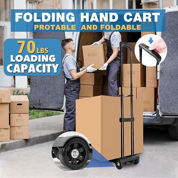 Folding Hand Truck Trolley Dolly, Folding Cart Small Trolley Dolly with Wheels, Lightweight Utility Dolly Trolly Expandable Baseplate Small Backpack Portable Luggage Cart for Airport Travel - Image 7