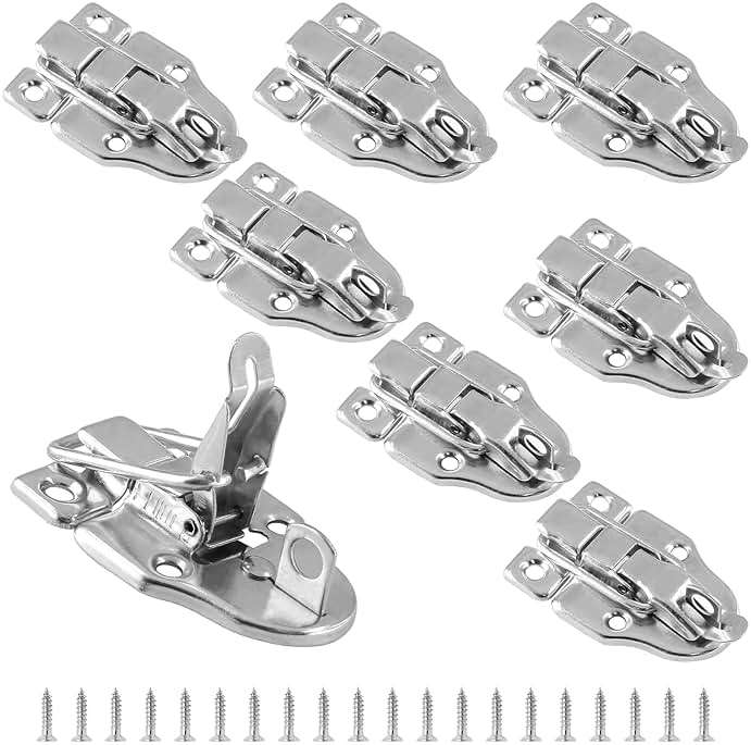 Zorfeter 8Pcs Modern Silver Style Duckbilled Hasp Clasp Latch Lock Box Toggle Latch with Padlock Hole for Jewelry Box Cabinet Toolbox Vintage Suitcases (with Screws) - Image 1
