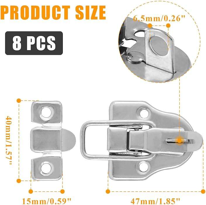 Zorfeter 8Pcs Modern Silver Style Duckbilled Hasp Clasp Latch Lock Box Toggle Latch with Padlock Hole for Jewelry Box Cabinet Toolbox Vintage Suitcases (with Screws) - Image 2