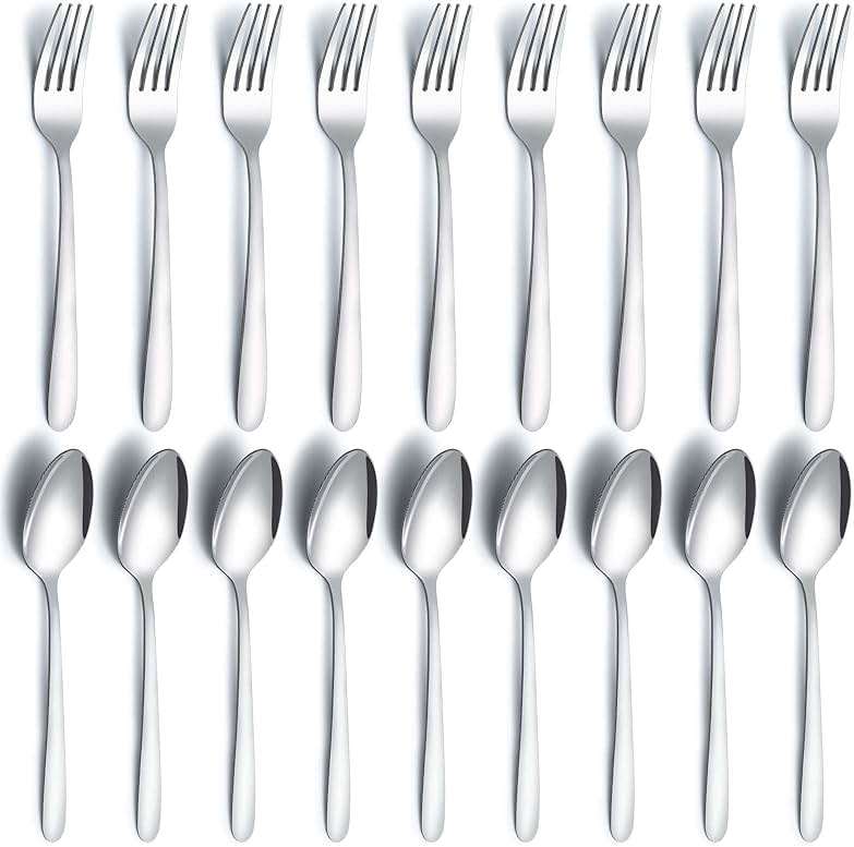 Gymdin 24 Pcs Forks and Spoons Silverware Set, Food Grade Stainless Steel Flatware Cutlery Set for Home, Kitchen and Restaurant, 12 Dinner Forks and Dinner Spoons, Mirror Polished & Dishwasher Safe - Image 1